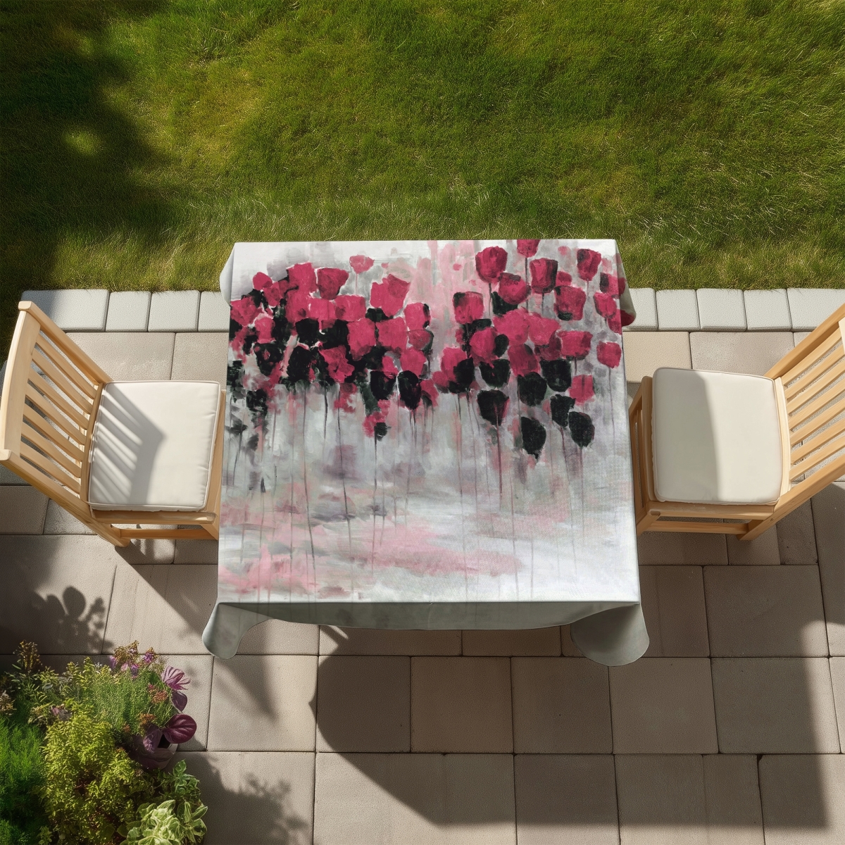 Picture of Begin Home Decor C1TC585824WJBO 58 x 58 in. Pink Black Flowers Tablecloth - Contemporary White Decor