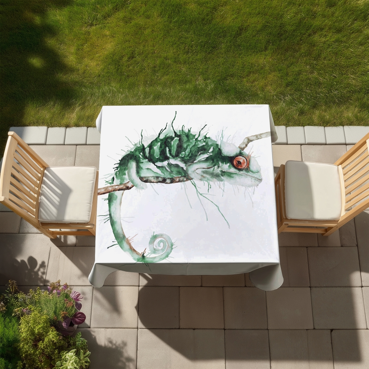 Picture of Begin Home Decor C1TC5858VDCFCC 58 x 58 in. Chameleon on the Lookout Tablecloth - Indoor & Outdoor Decor