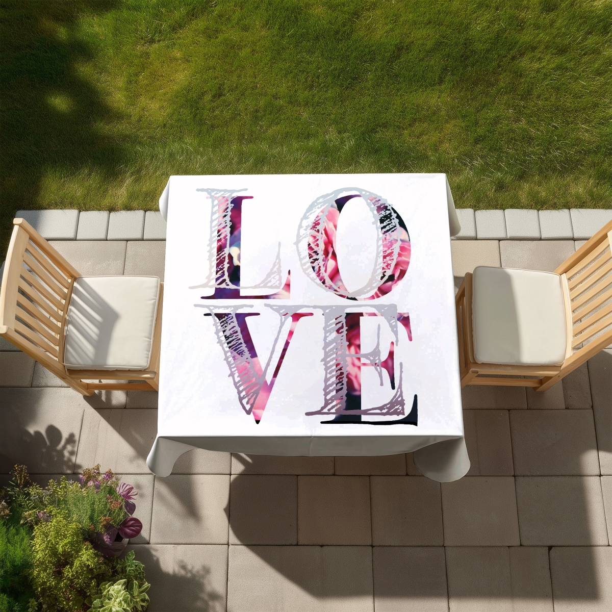 Picture of Begin Home Decor C1TC5858J28N5O 58 x 58 in. Love Bloom Purple Tablecloth - Bedroom Quotes & Motivational Decor