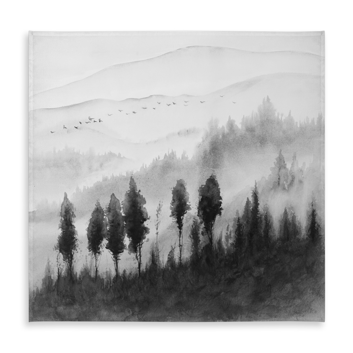 Picture of Begin Home Decor C1TC5858JRH0MQ 58 x 58 in. Trees White Monochrome Tablecloth - Landscape Mono Watercolor