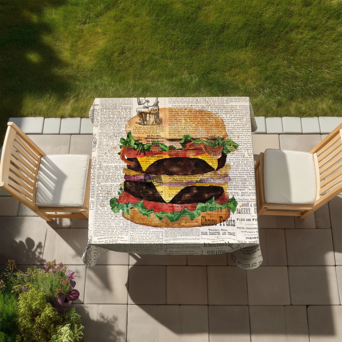 Picture of Begin Home Decor C1TC5858F2LVMZ 58 x 58 in. Vintage Style Cheeseburger Tablecloth - Indoor & Outdoor Decor
