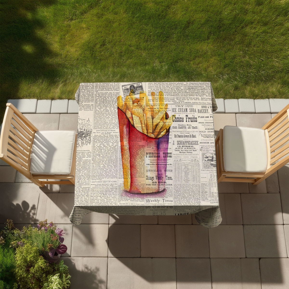 Picture of Begin Home Decor C1TC5858PF3QXS 58 x 58 in. Vintage French Fries Tablecloth - Indoor & Outdoor Home Decor