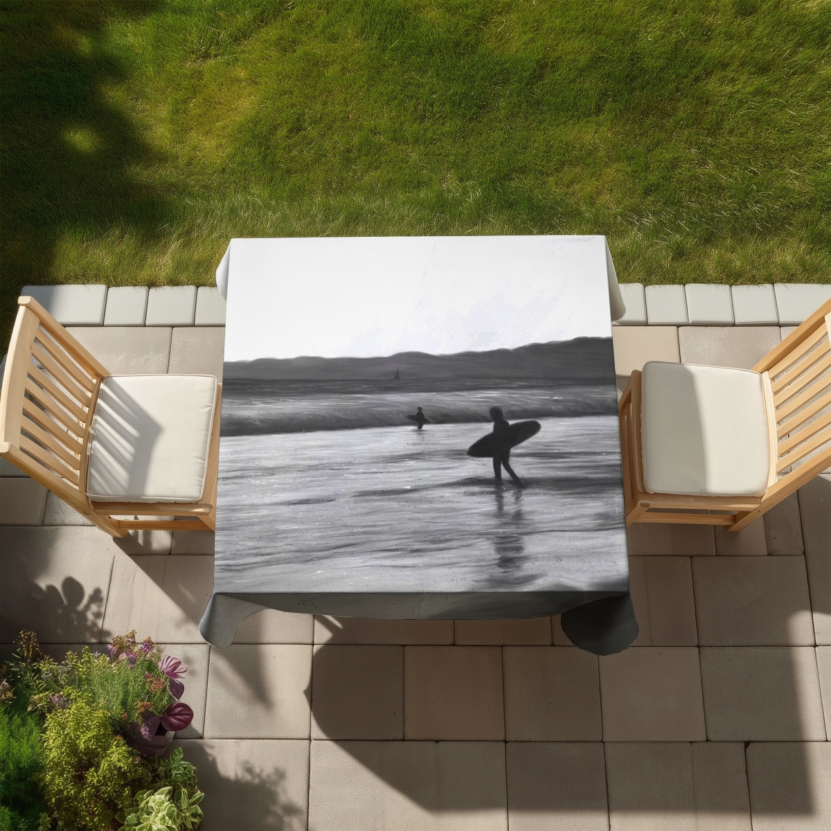 Picture of Begin Home Decor C1TC5858ON34HT 58 x 58 in. Surfers Bedroom Sea Tablecloth - Indoor & Outdoor Home Decor