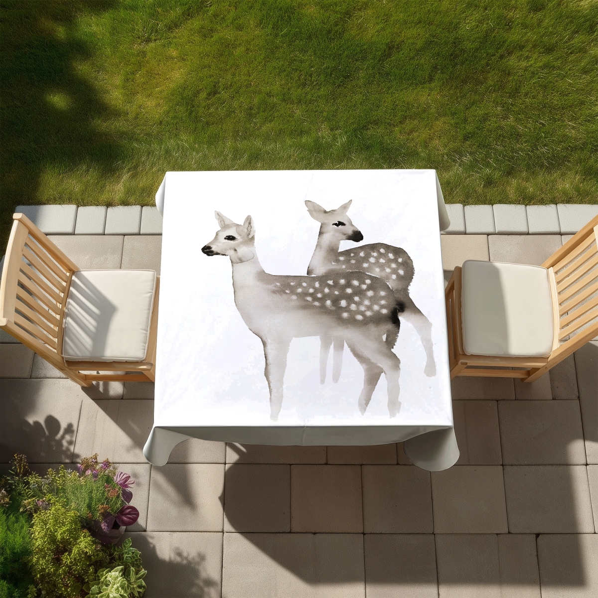Picture of Begin Home Decor C1TC585849WOFE 58 x 58 in. Deer Bedroom Brown Faons Tablecloth - Indoor & Outdoor Decor