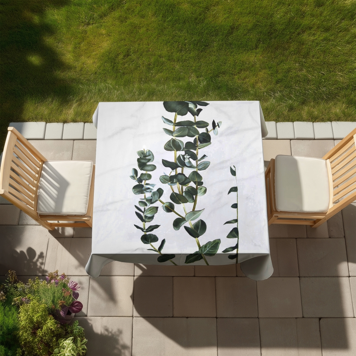 Picture of Begin Home Decor C1TC5858XX1V05 58 x 58 in. Eucalyptus Stems Tablecloth - Minimalist Botanical Decor