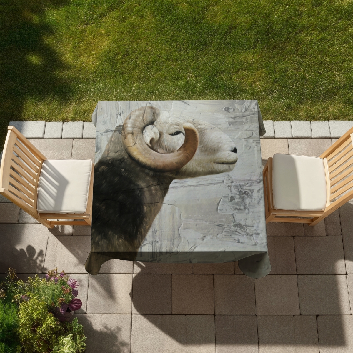 Picture of Begin Home Decor C1TC5858F7SAXC 58 x 58 in. Aries White Animals Rustic Tablecloth - Indoor & Outdoor Decor