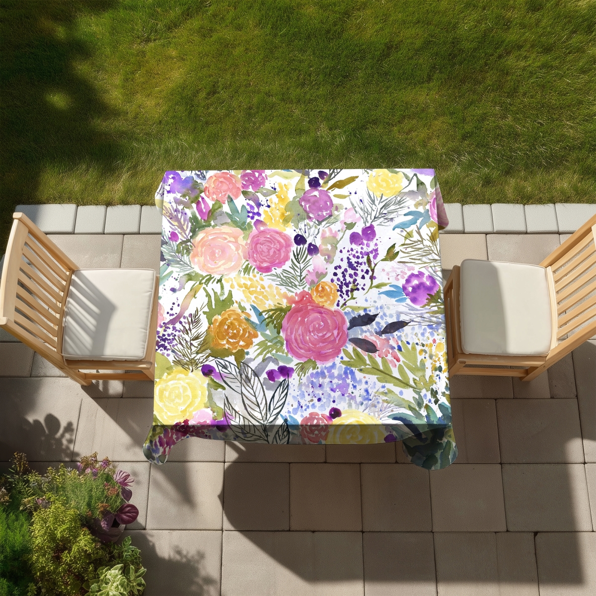 Picture of Begin Home Decor C1TC5858ECGJCM 58 x 58 in. Bundle of Flowers Purple Tablecloth - Indoor & Outdoor Decor