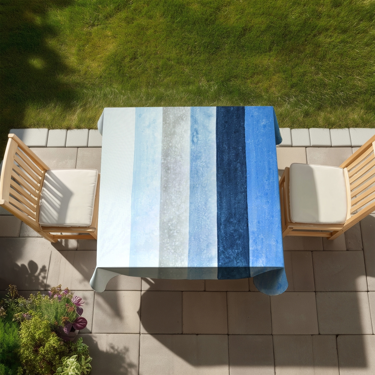 Picture of Begin Home Decor C1TC5858AZGR94 58 x 58 in. Blue Stripes Tablecloth - Indoor & Outdoor Abstract Home Decor