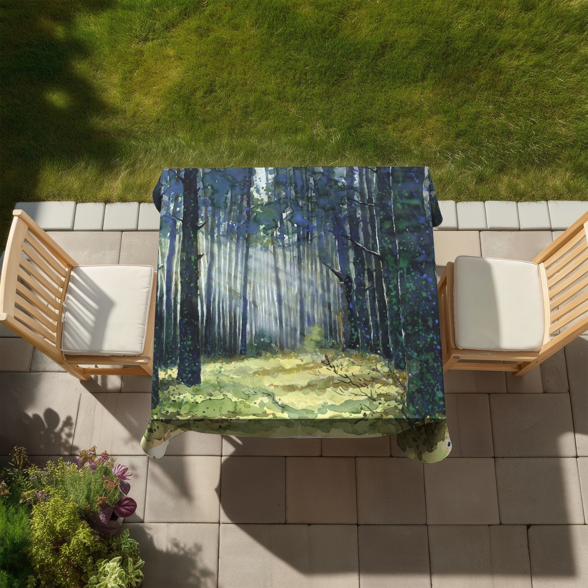 Picture of Begin Home Decor C1TC5858NT1V8C 58 x 58 in. Glow Landscapes Blue Tablecloth - Indoor & Outdoor Home Decor