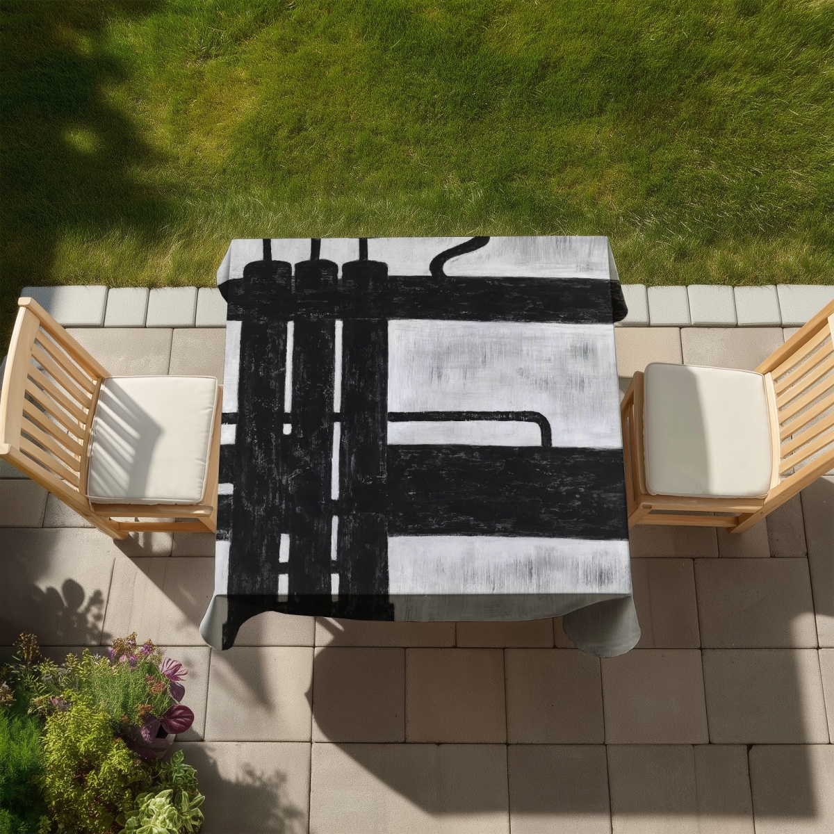 Picture of Begin Home Decor C1TC58584K2A4T 58 x 58 in. White Trumpet Pistons Tablecloth - Indoor & Outdoor Home Decor