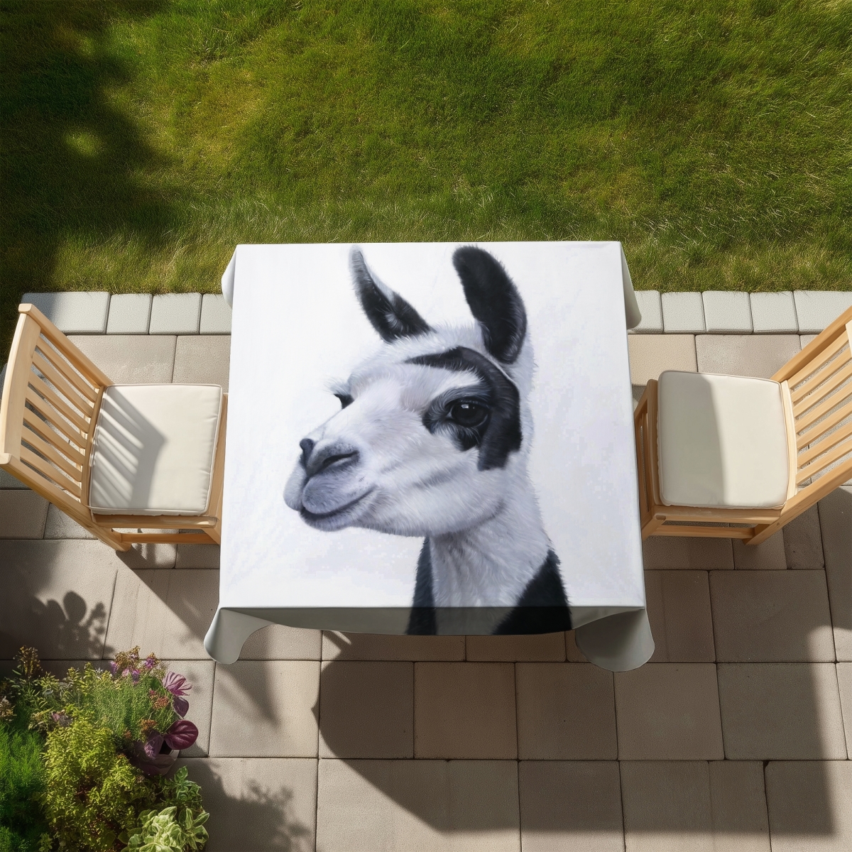 Picture of Begin Home Decor C1TC5858HWW10A 58 x 58 in. Rustic Black & White Lama Tablecloth - Indoor & Outdoor Decor
