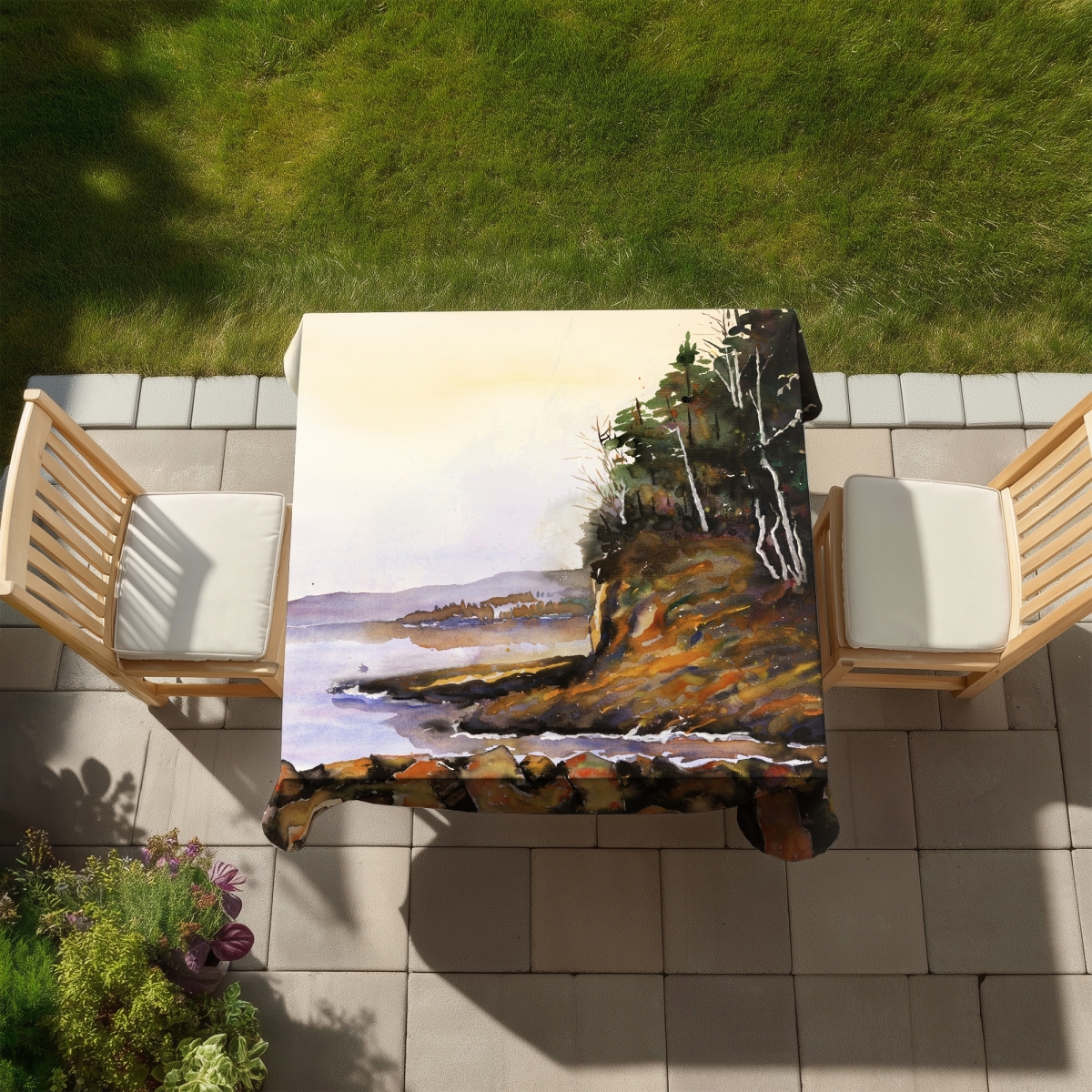 Picture of Begin Home Decor C1TC5858MN9L9K 58 x 58 in. Peaceful Lake Trees Tablecloth - Indoor & Outdoor Home Decor