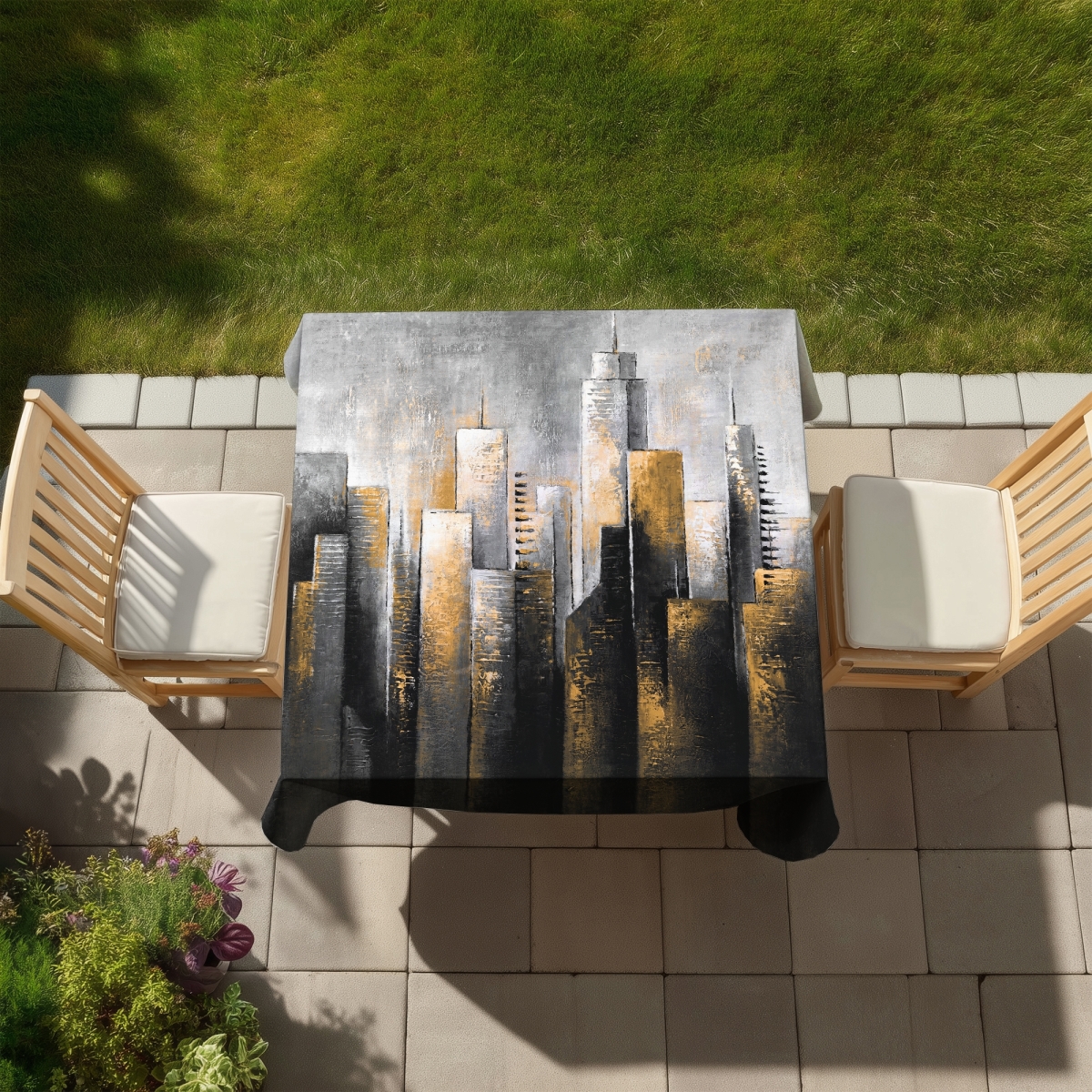 Picture of Begin Home Decor C1TC5858LGY59G 58 x 58 in. Abstract Skyline Tablecloth - Indoor & Outdoor Livingroom Decor