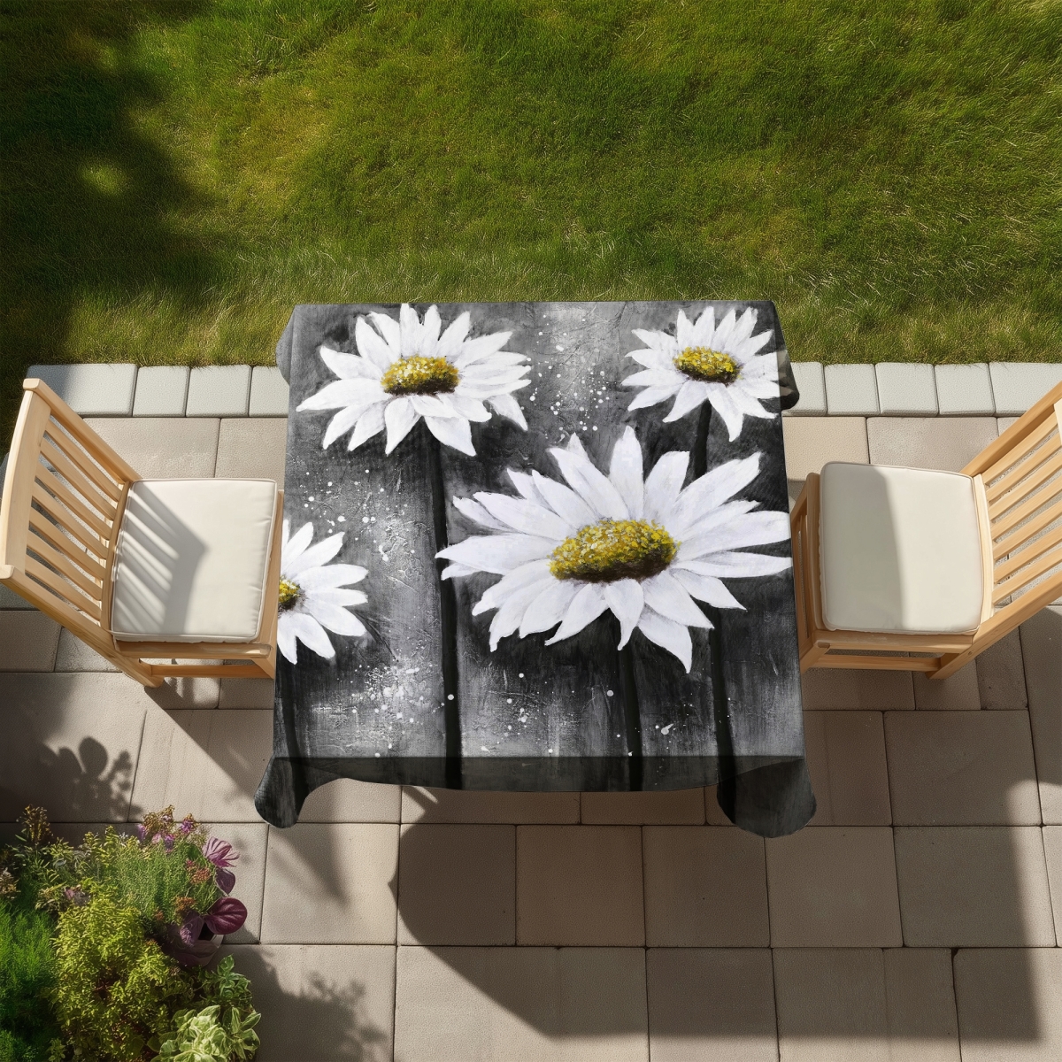 Picture of Begin Home Decor C1TC5858RQZ2Y1 58 x 58 in. Daisies at Sun Rustic Floral Tablecloth - Indoor & Outdoor Decor