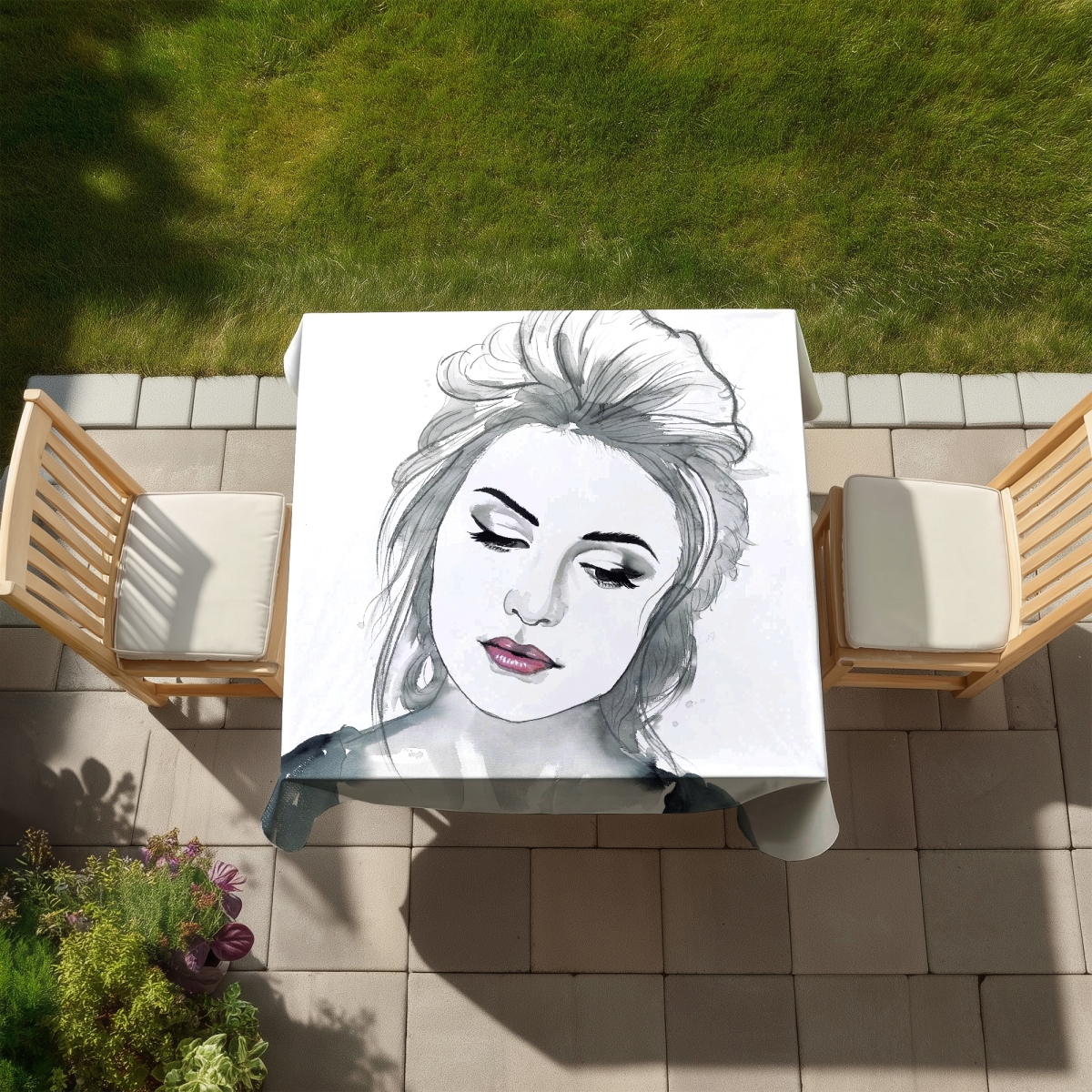 Picture of Begin Home Decor C1TC5858HO6B28 58 x 58 in. White Bohemian Figurative Tablecloth - Watercolor Delicate Woman