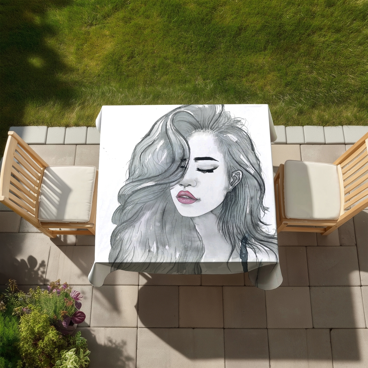 Picture of Begin Home Decor C1TC5858CHRDUO 58 x 58 in. Beautiful Female Hair Tablecloth - White Indoor & Outdoor Decor