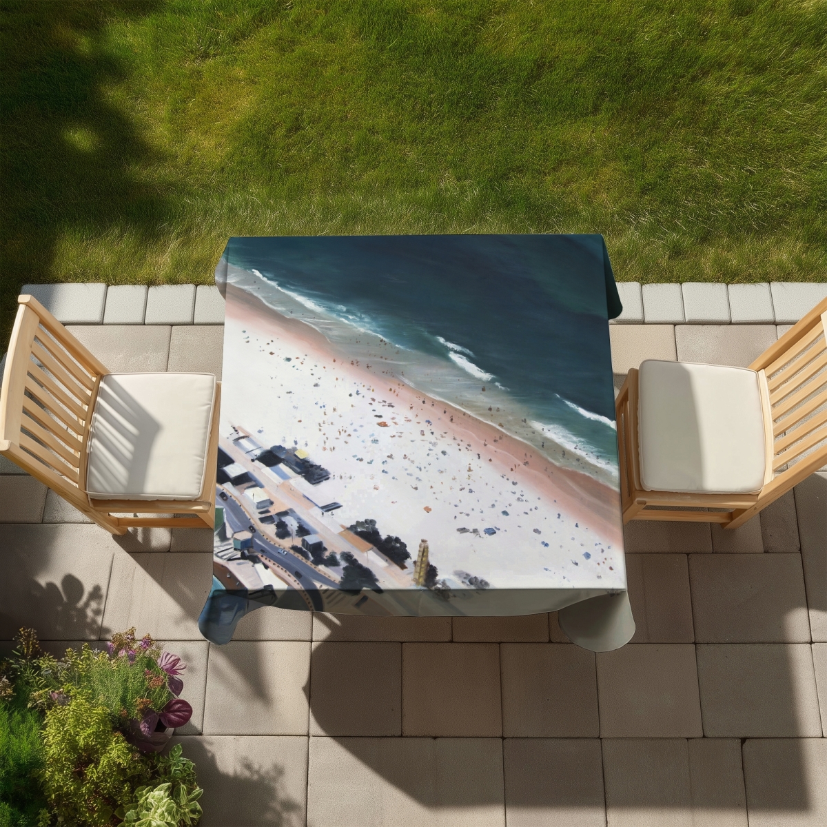Picture of Begin Home Decor C1TC5858MYV2UB 58 x 58 in. Blue Sea Tablecloth - Hot Day at the Beach - Indoor & Outdoor Decor
