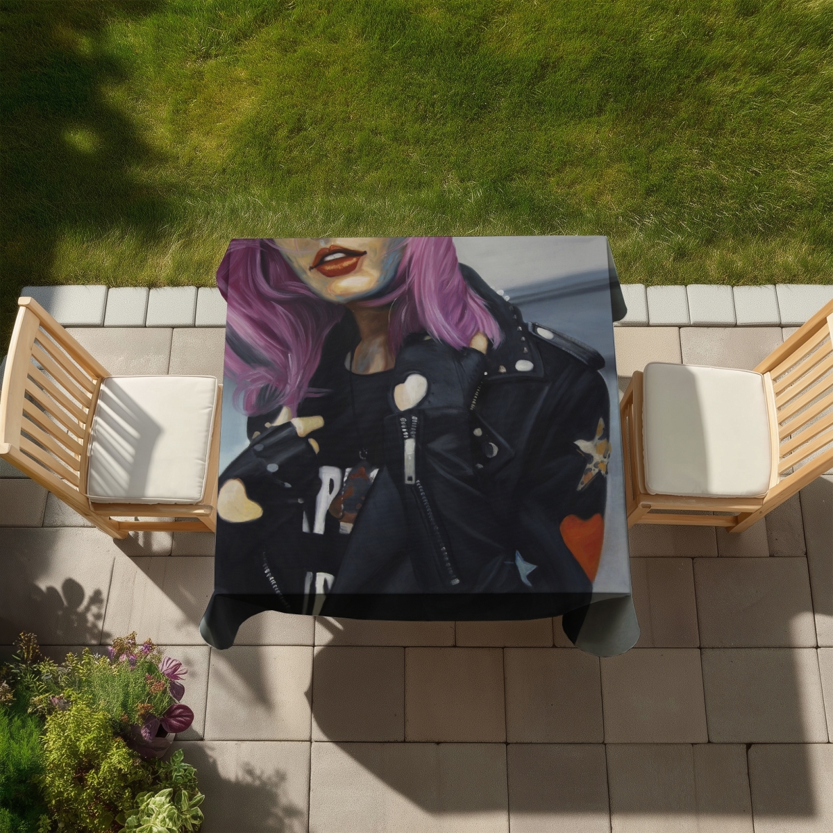 Picture of Begin Home Decor C1TC5858FTJYYG 58 x 58 in. Beauty Purple Young Punk Woman Tablecloth - Indoor & Outdoor Decor