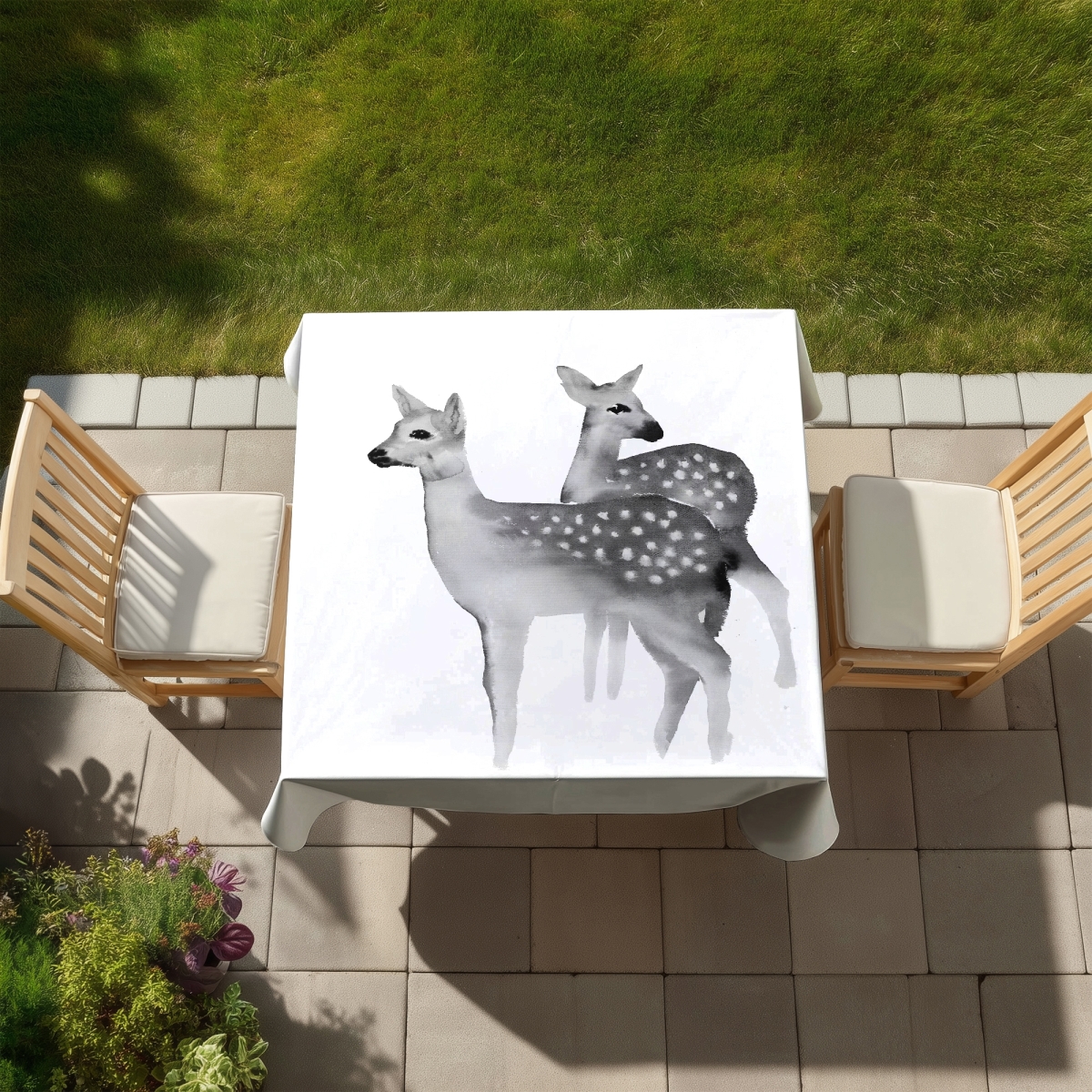 Picture of Begin Home Decor C1TC5858FTPY4W 58 x 58 in. Faon Black & White Deer Tablecloth - Indoor & Outdoor Decor