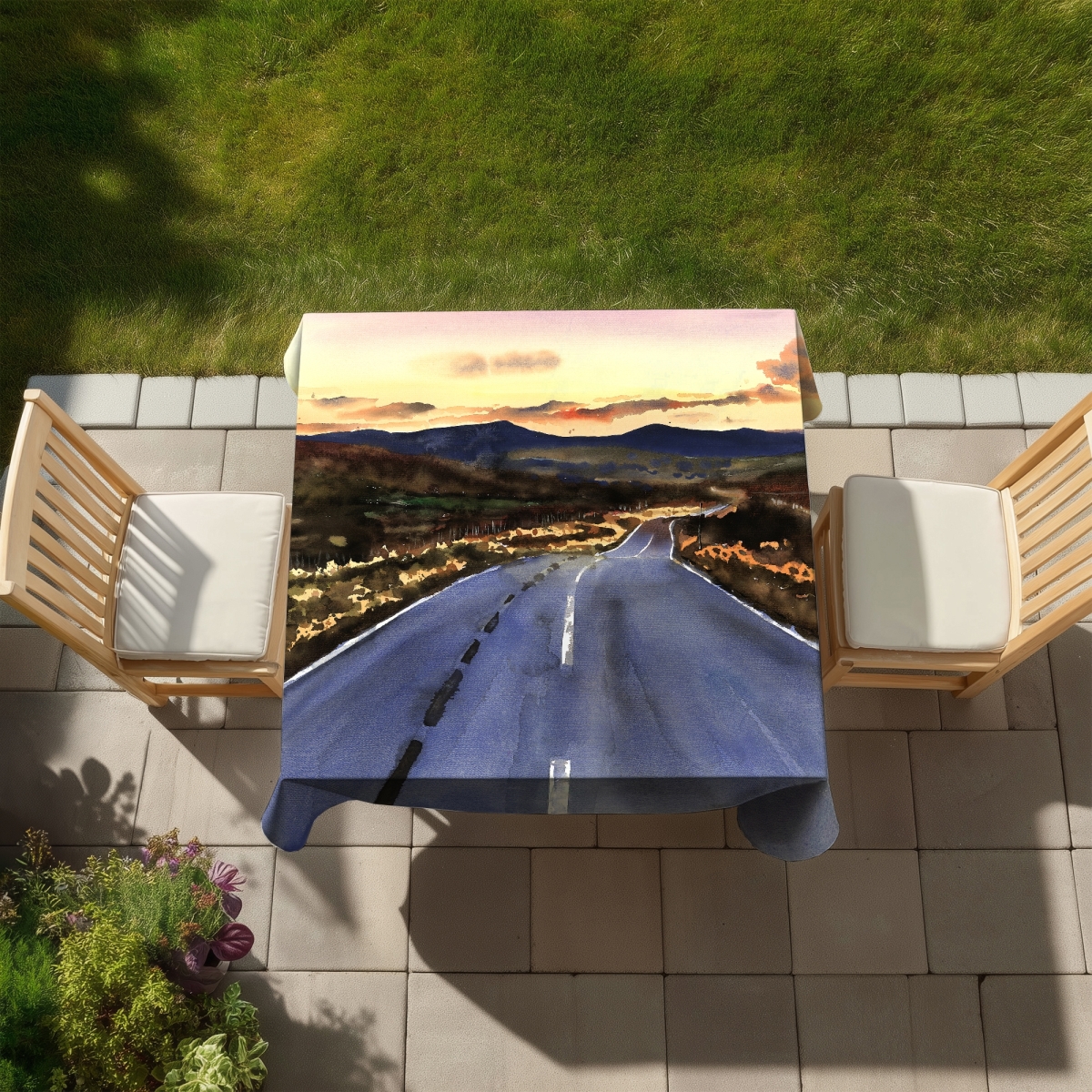Picture of Begin Home Decor C1TC5858KMWZY2 58 x 58 in. On the Road To Scotland Blue Tablecloth - Indoor & Outdoor Decor