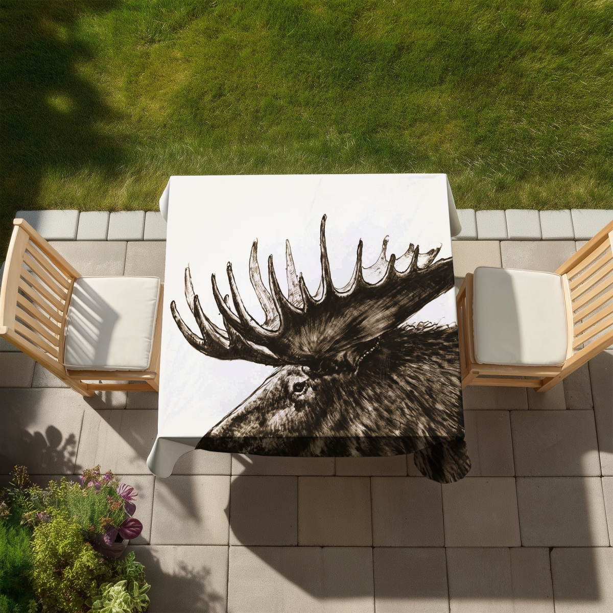 Picture of Begin Home Decor C1TC5858KQ425J 58 x 58 in. Moose Plume Sepia Rustic Tablecloth - Indoor & Outdoor Decor