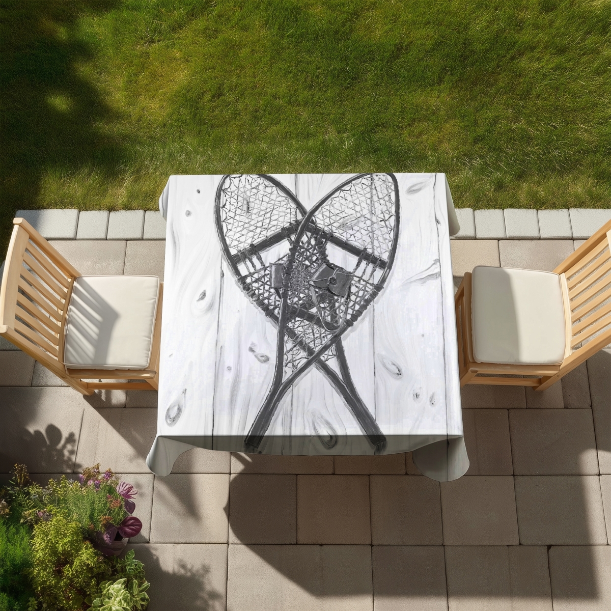 Picture of Begin Home Decor C1TC585889135G 58 x 58 in. Vintage Snowshoes Tablecloth - Rustic Indoor & Outdoor Decor