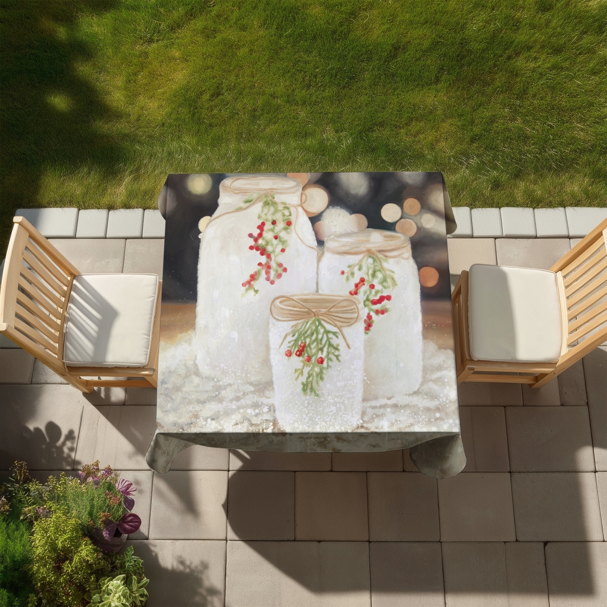 Picture of Begin Home Decor C1TC5858WY59NF 58 x 58 in. White Botanical Tablecloth - Christmas Candles Home Decor