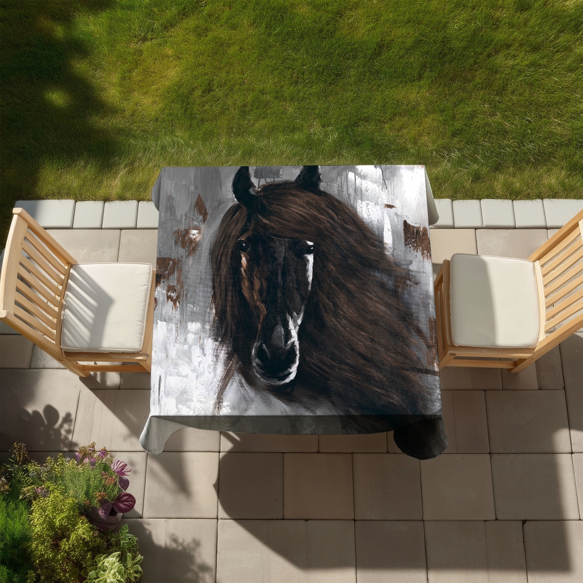 Picture of Begin Home Decor C1TC5858ZAWNMS 58 x 58 in. Dark Brown Horse Tablecloth - Indoor & Outdoor Farm Decor