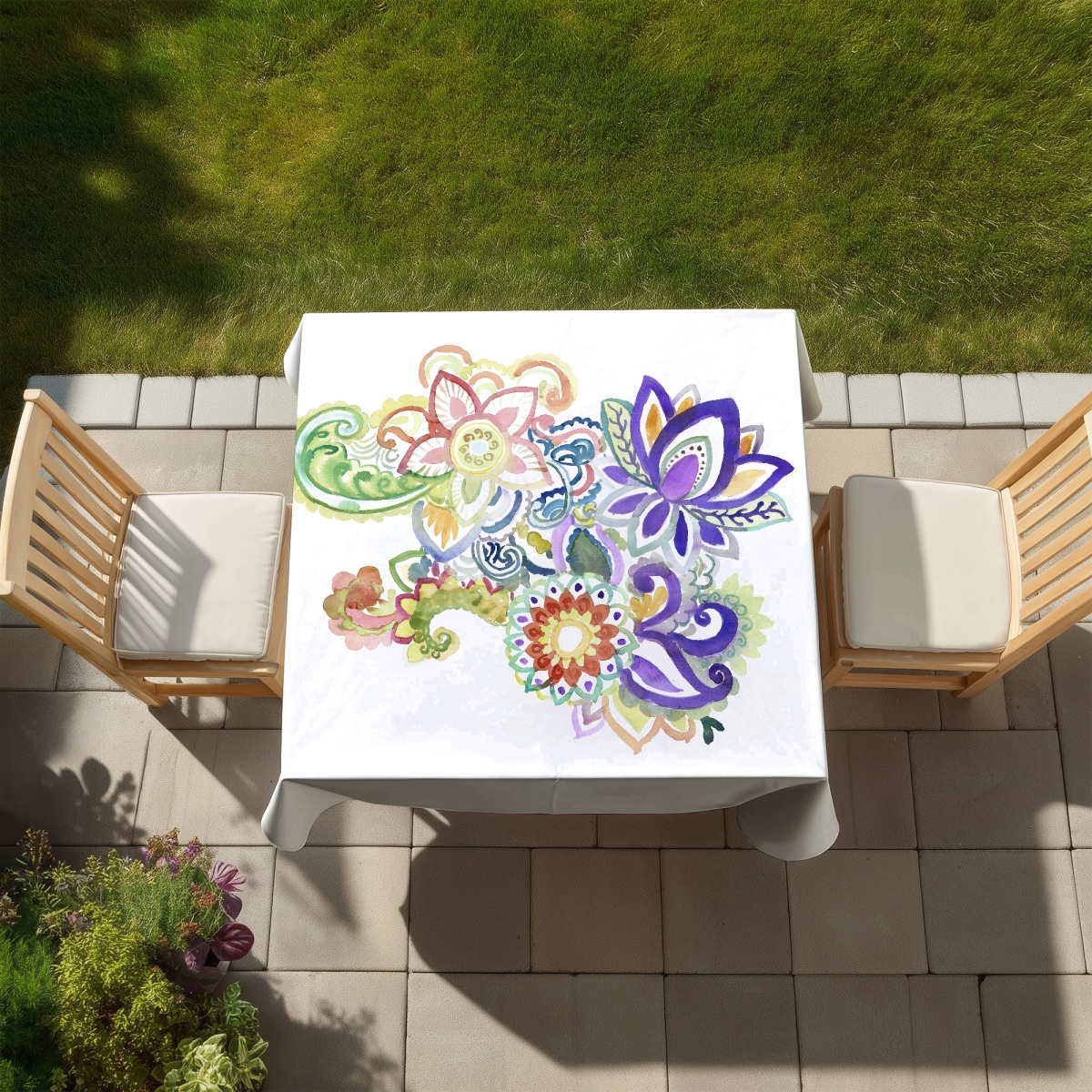 Picture of Begin Home Decor C1TC58580TBSFL 58 x 58 in. Bohemian Purple Paisley Watercolor Tablecloth - Indoor & Outdoor