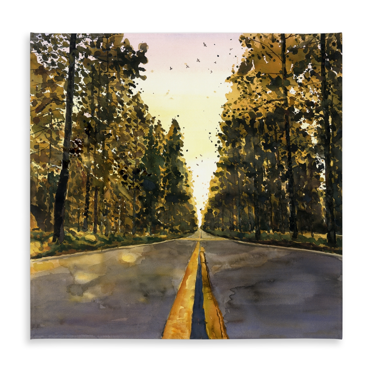 Picture of Begin Home Decor C1TC58584XKMK8 58 x 58 in. Yellow Trees Tablecloth - Long Road Design for Home Decor