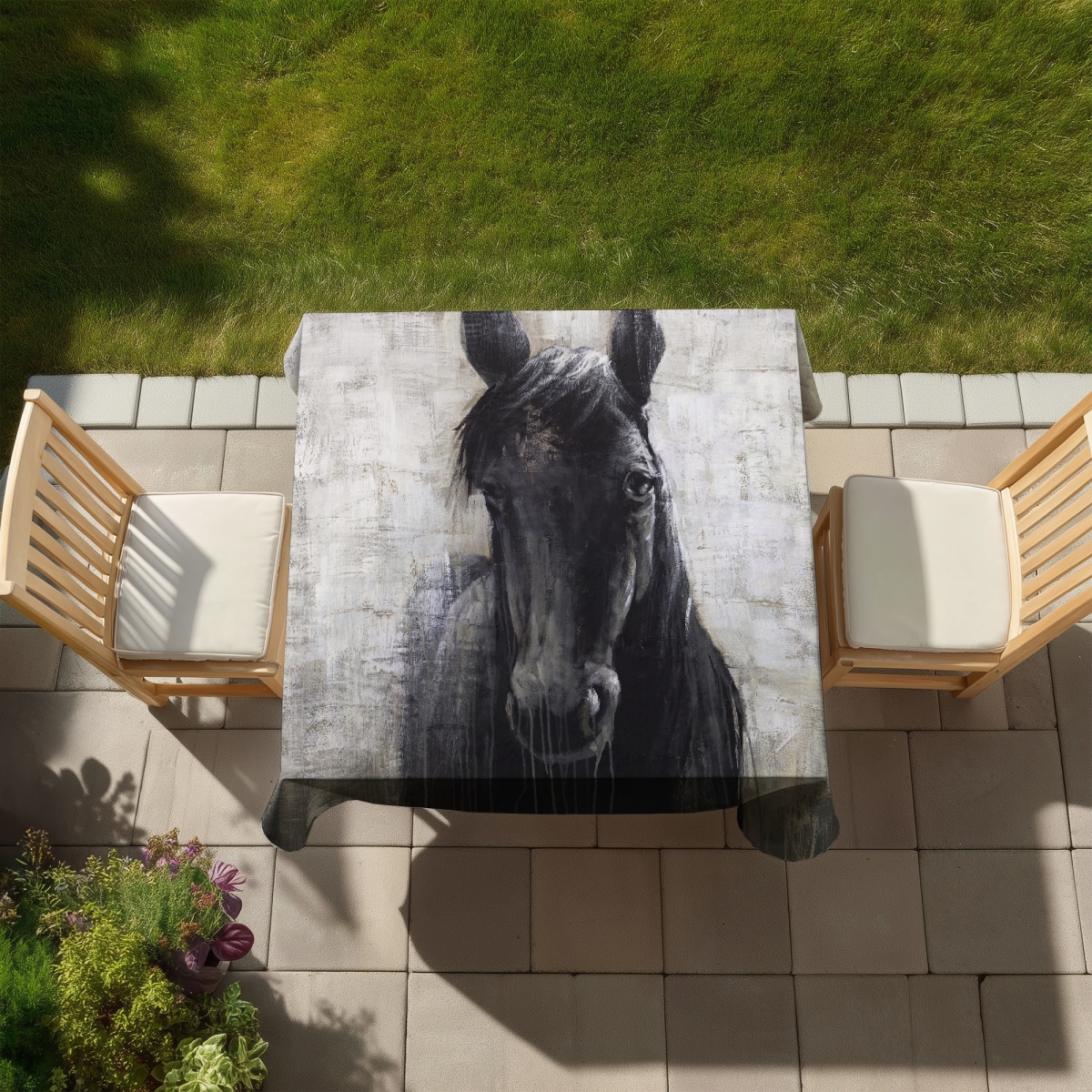 Picture of Begin Home Decor C1TC5858EPJDHK 58 x 58 in. Gray Rustic Tablecloth - Black Horse - Indoor & Outdoor Decor