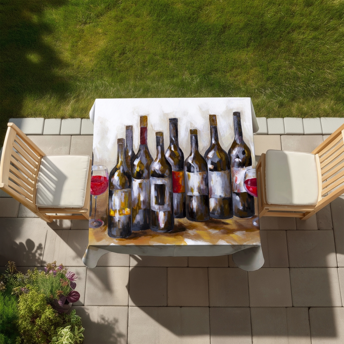 Picture of Begin Home Decor C1TC58583SRP8U 58 x 58 in. Red Wine Bottles Tablecloth - Indoor & Outdoor Brown Decor