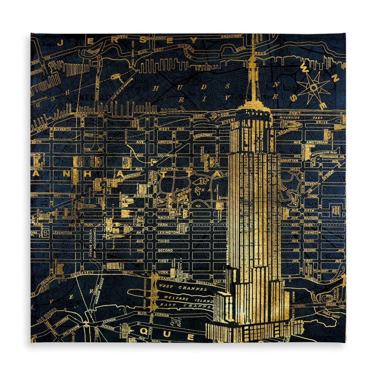 Picture of Begin Home Decor C1TC5858OFRBY7 58 x 58 in. Gold City Blue Print Tablecloth - Indoor & Outdoor Home Decor