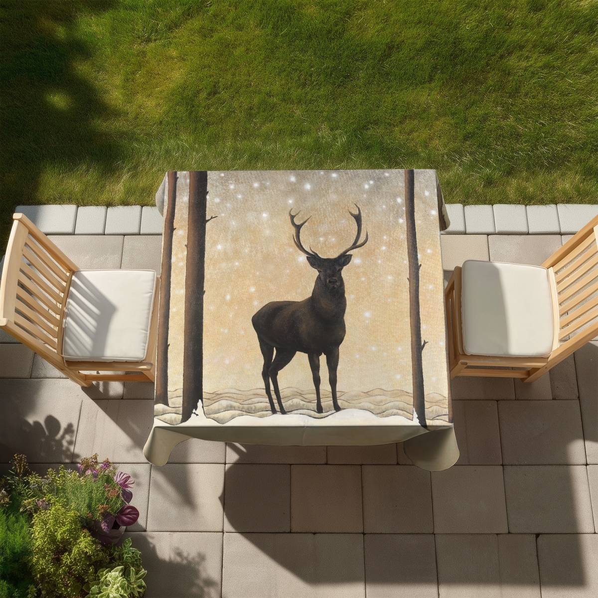 Picture of Begin Home Decor C1TC5858IDNL3H 58 x 58 in. Rustic Roe Deer Tablecloth - Indoor & Outdoor Home Decor