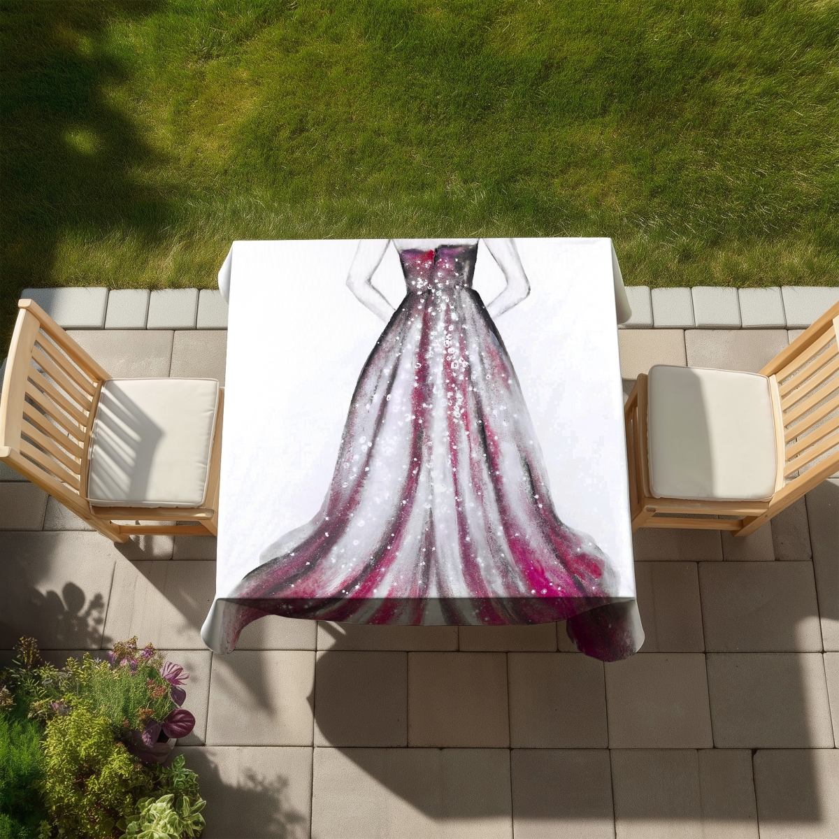 Picture of Begin Home Decor C1TC5858IJGLWN 58 x 58 in. Pink Princess Dress Tablecloth - Gray Bedroom Decor - Indoor & Outdoor