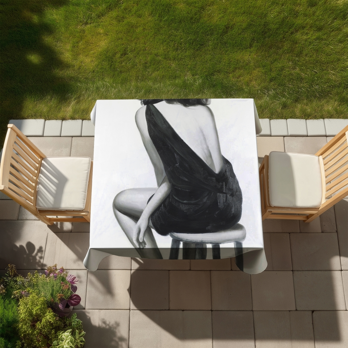 Picture of Begin Home Decor C1TC5858BWKRO2 58 x 58 in. Pretty Woman Fashion Monochrome Tablecloth - Home Decor