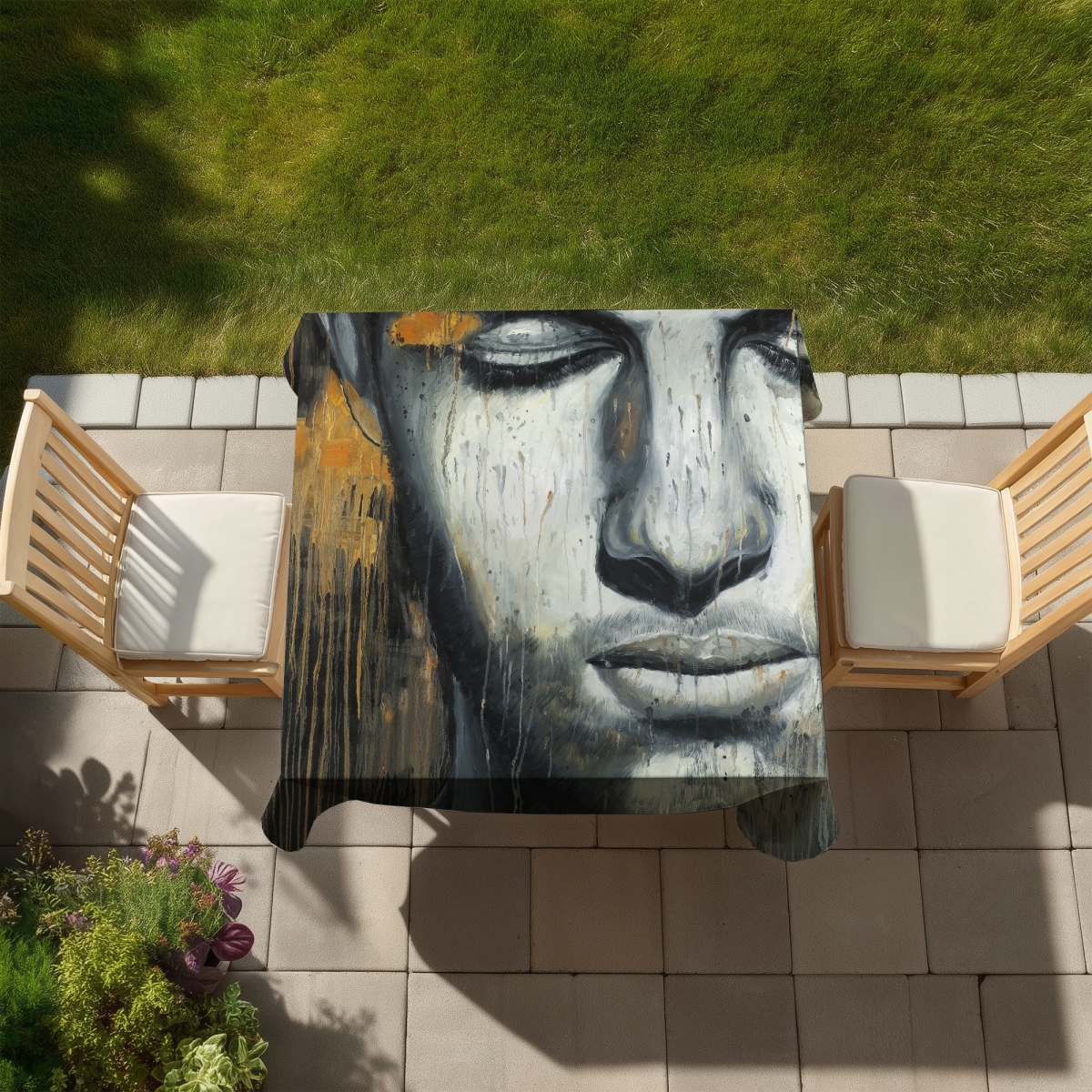 Picture of Begin Home Decor C1TC58580J058P 58 x 58 in. Gray Abstract Man Face Tablecloth - Indoor & Outdoor Decor