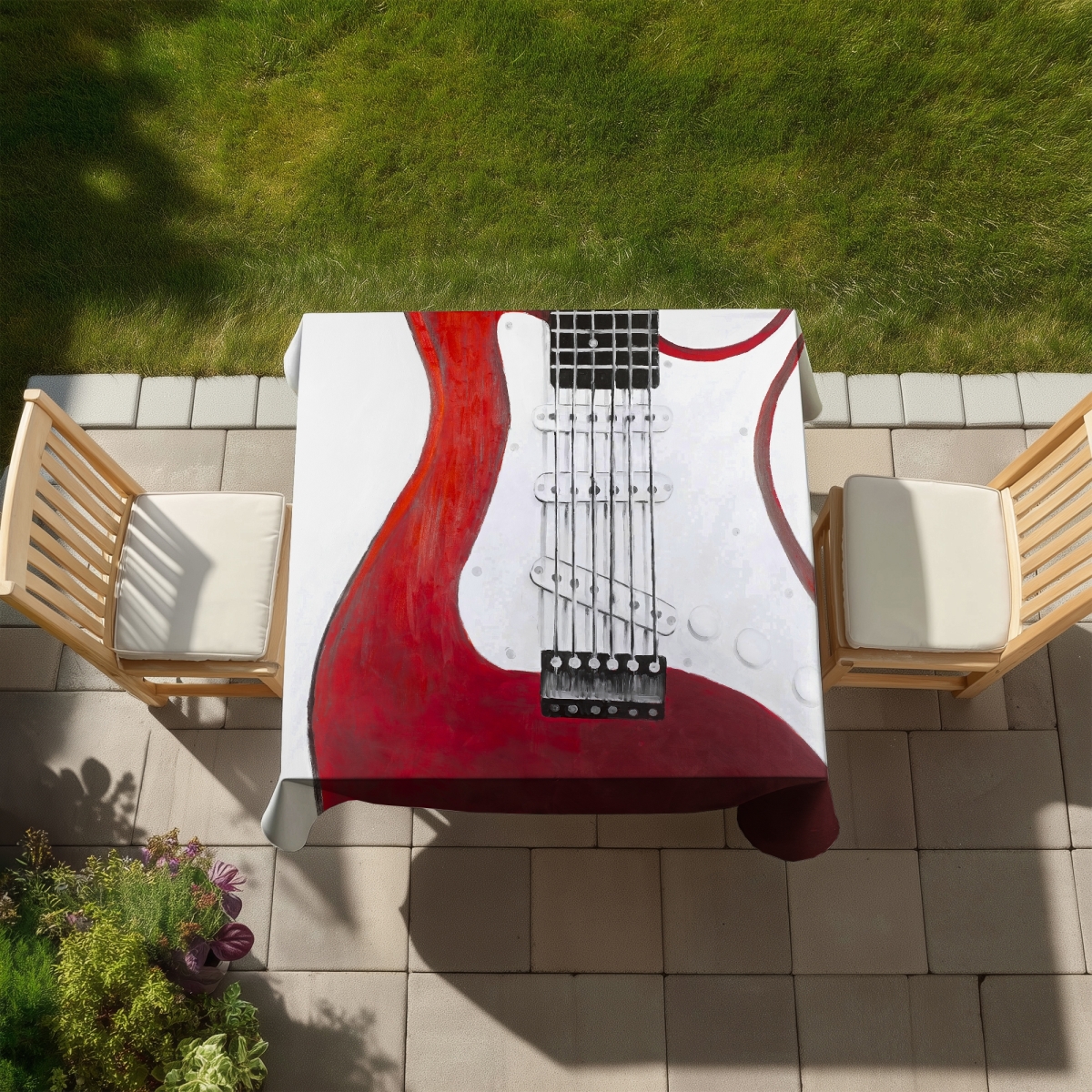 Picture of Begin Home Decor C1TC5858QYURJO 58 x 58 in. Red Electric Guitar Tablecloth - Indoor & Outdoor Home Decor
