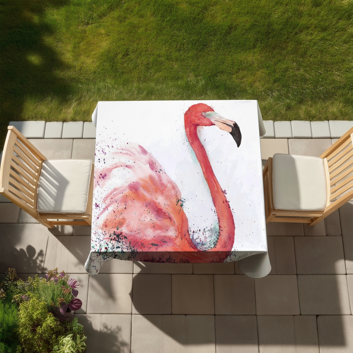 Picture of Begin Home Decor C1TC5858UFEFS6 58 x 58 in. Splashing Flamingo Tablecloth - Exotic Aquatic Decor Indoor & Outdoor
