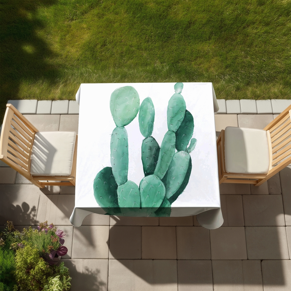 Picture of Begin Home Decor C1TC58589E6LHP 58 x 58 in. Watercolor Paddle Cactus Tablecloth - Indoor & Outdoor Decor