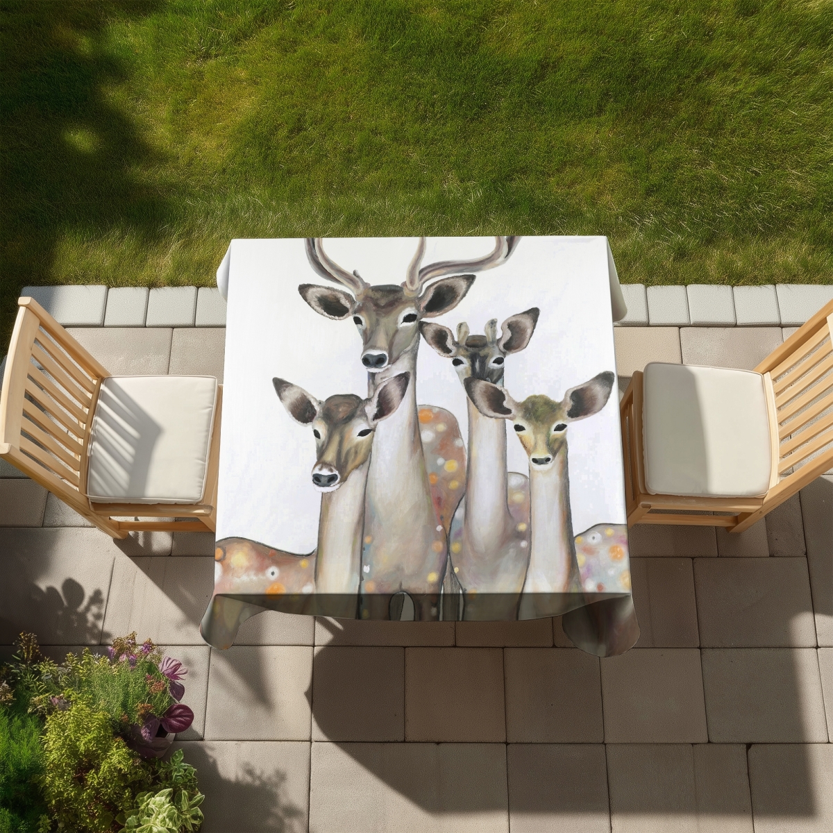Picture of Begin Home Decor C1TC585834GFDF 58 x 58 in. Romantic Deer Tablecloth - Brown Indoor & Outdoor Home Decor