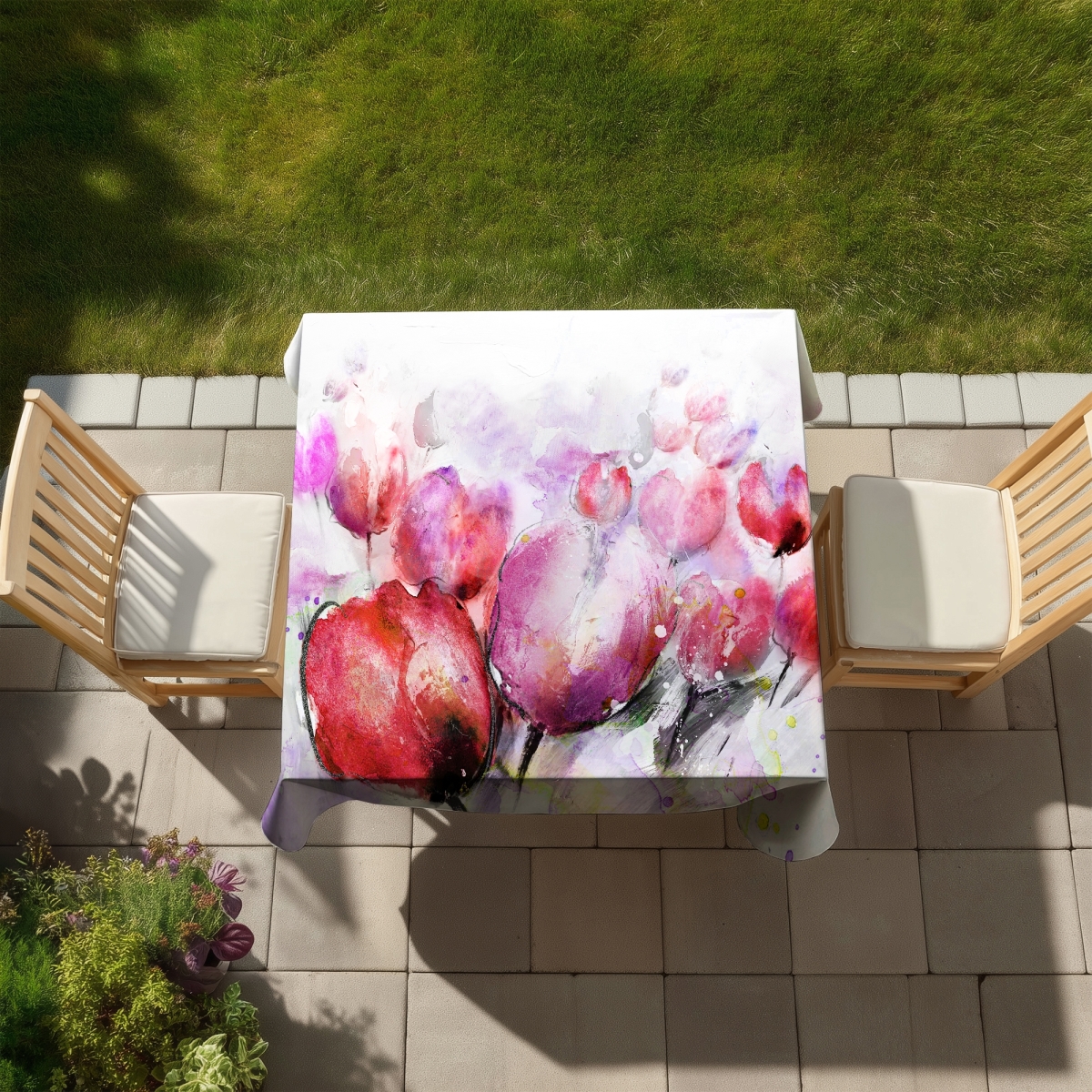 Picture of Begin Home Decor C1TC5858CA9Q3U 58 x 58 in. Abstract Blurry Tulips Tablecloth - Indoor & Outdoor Home Decor