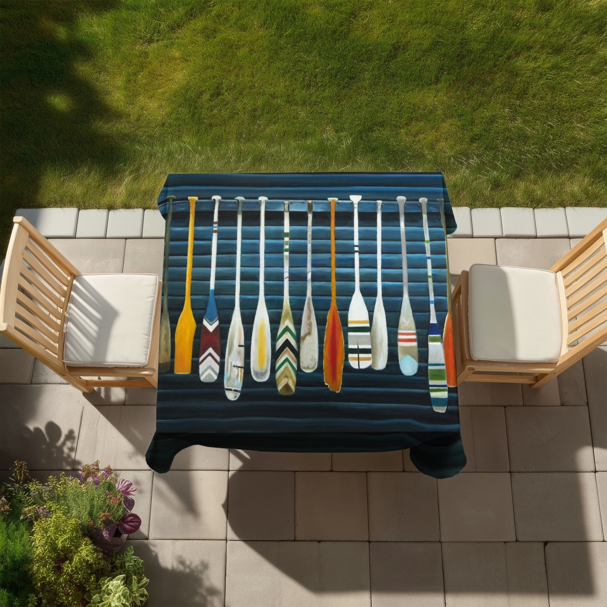 Picture of Begin Home Decor C1TC5858XHKBT8 58 x 58 in. Paddles Boat Bedroom Tablecloth - Indoor & Outdoor Sports Decor