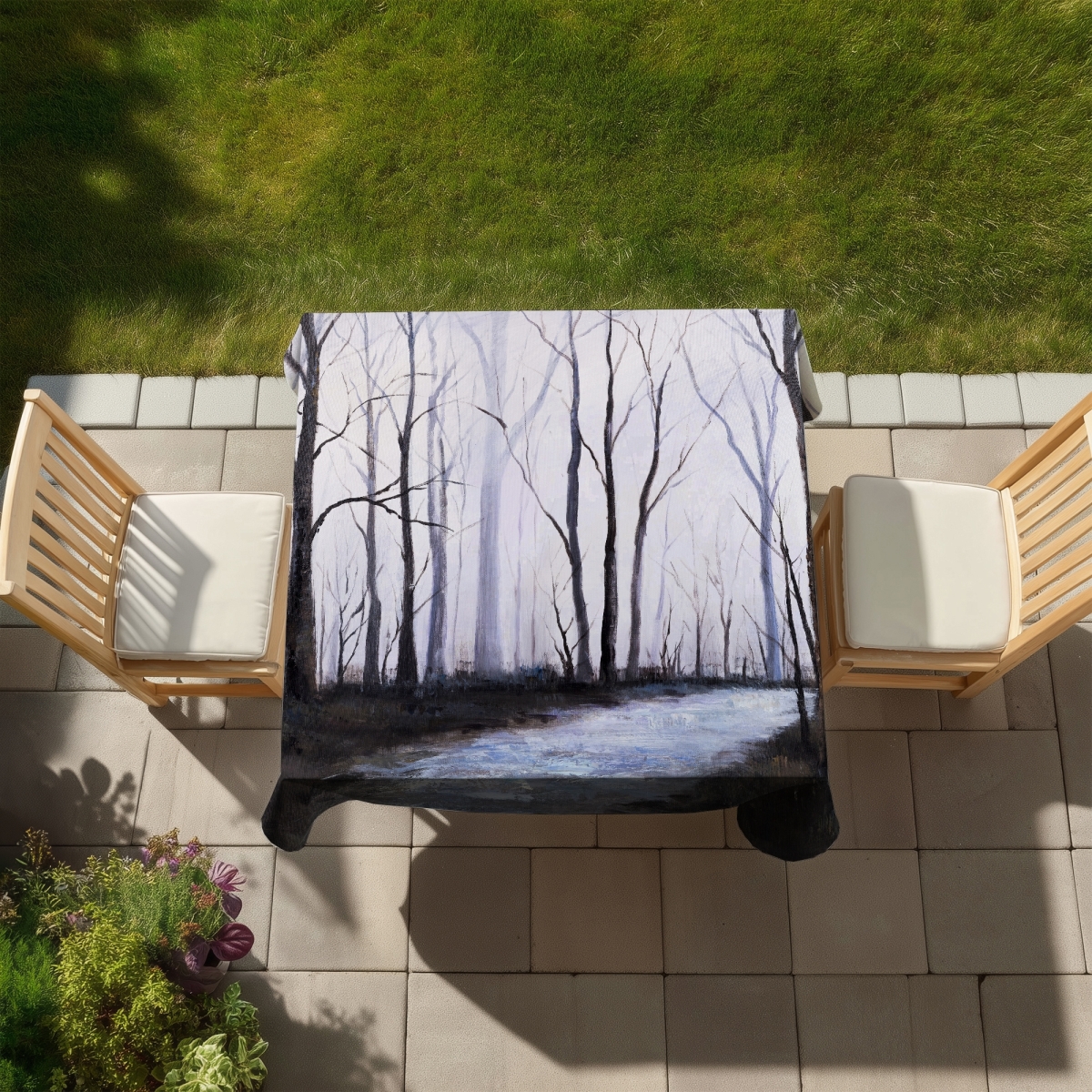 Picture of Begin Home Decor C1TC58580TPE0J 58 x 58 in. Gray Desert Forest Tablecloth - Modern Indoor & Outdoor Decor