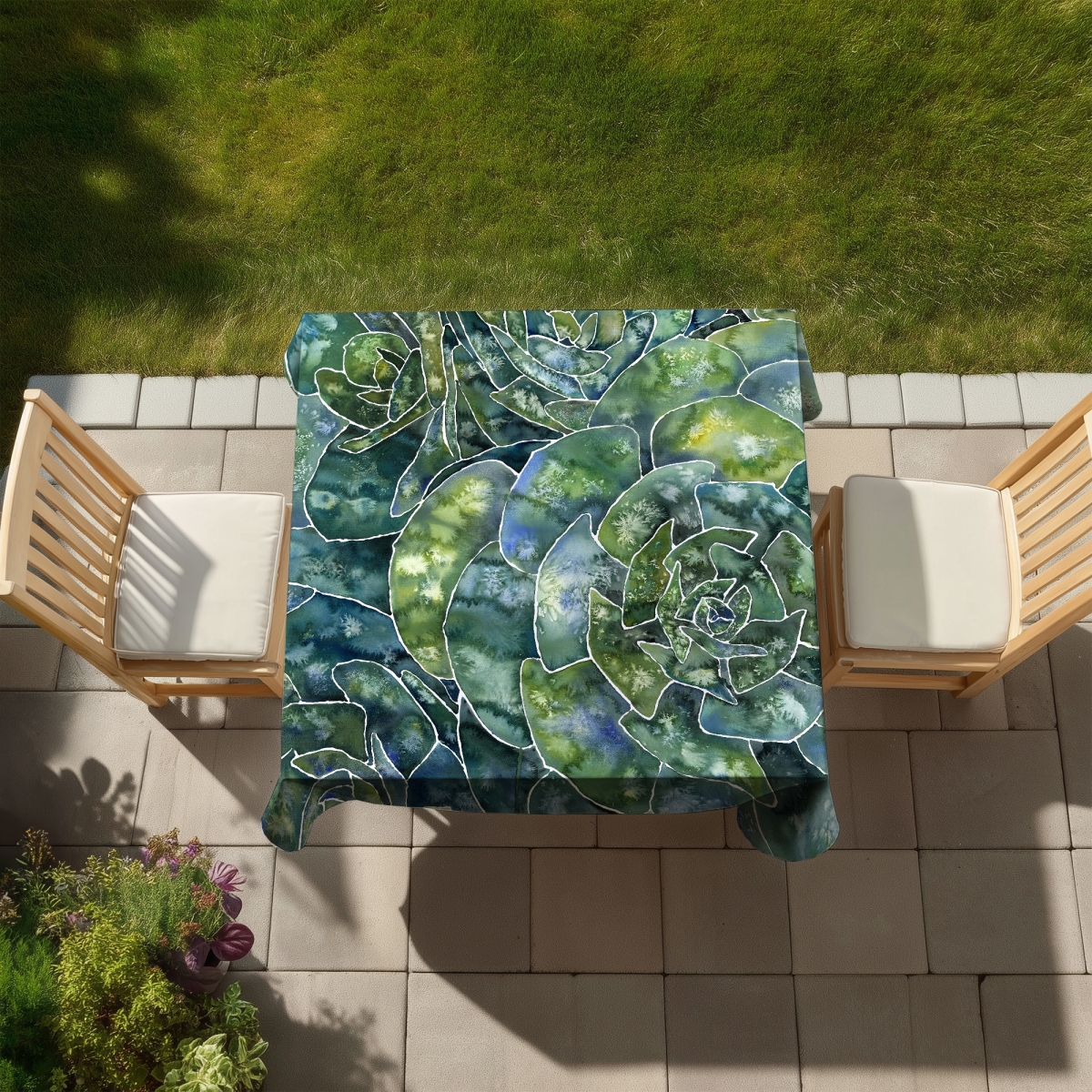 Picture of Begin Home Decor C1TC5858JQNBL5 58 x 58 in. Green Abstract Cactus Tablecloth - Indoor & Outdoor Home Decor