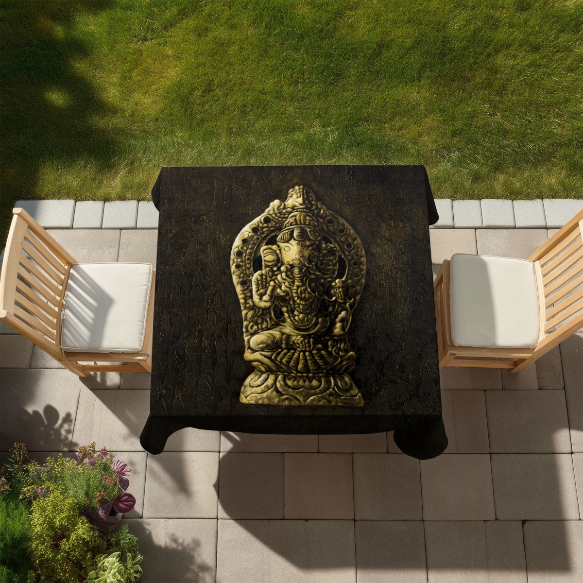 Picture of Begin Home Decor C1TC5858GNQJQV 58 x 58 in. Lord Ganesha Ethnic Black Tablecloth - Indoor & Outdoor Decor
