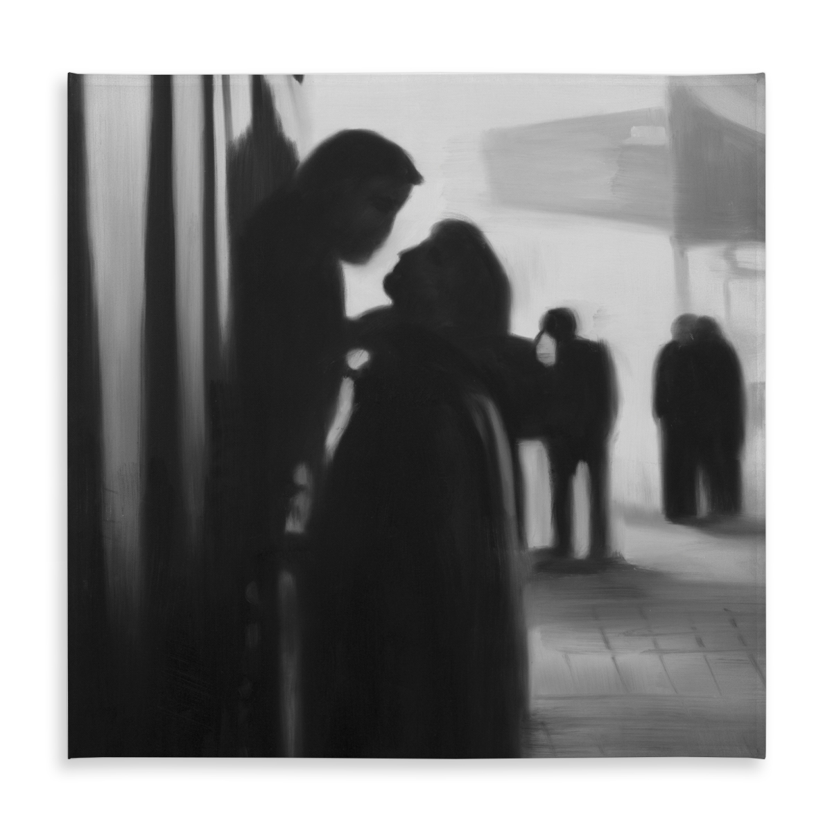 Picture of Begin Home Decor C1TC585849DFGD 58 x 58 in. Monochrome Figurative Tablecloth - Couple at the Train Station