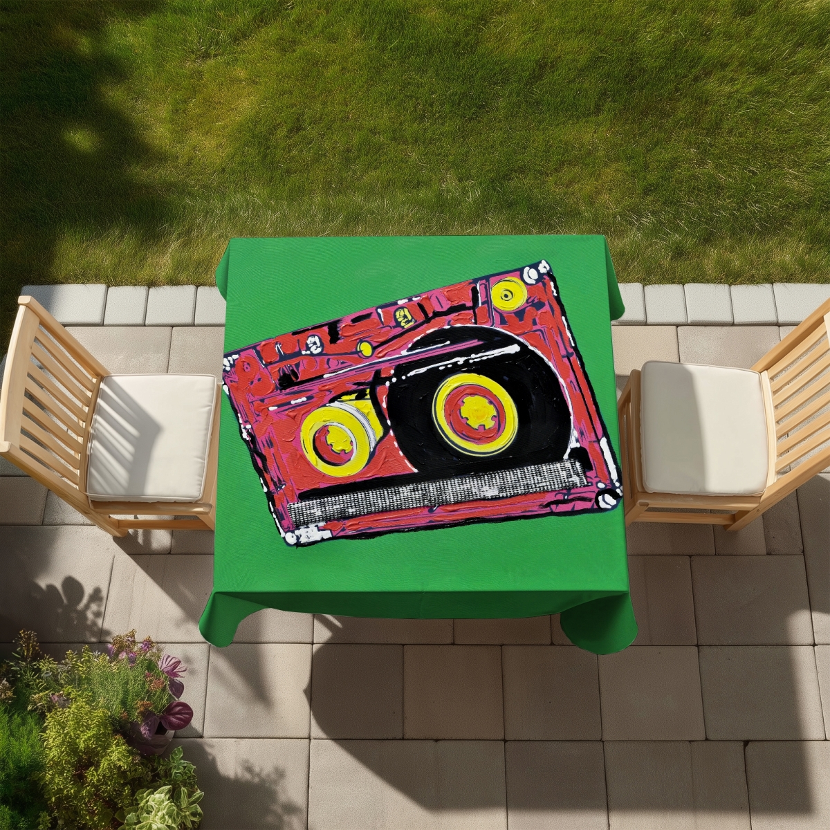 Picture of Begin Home Decor C1TC5858I3RC7K 58 x 58 in. Retro Tape Player Tablecloth - Indoor & Outdoor Home Decor