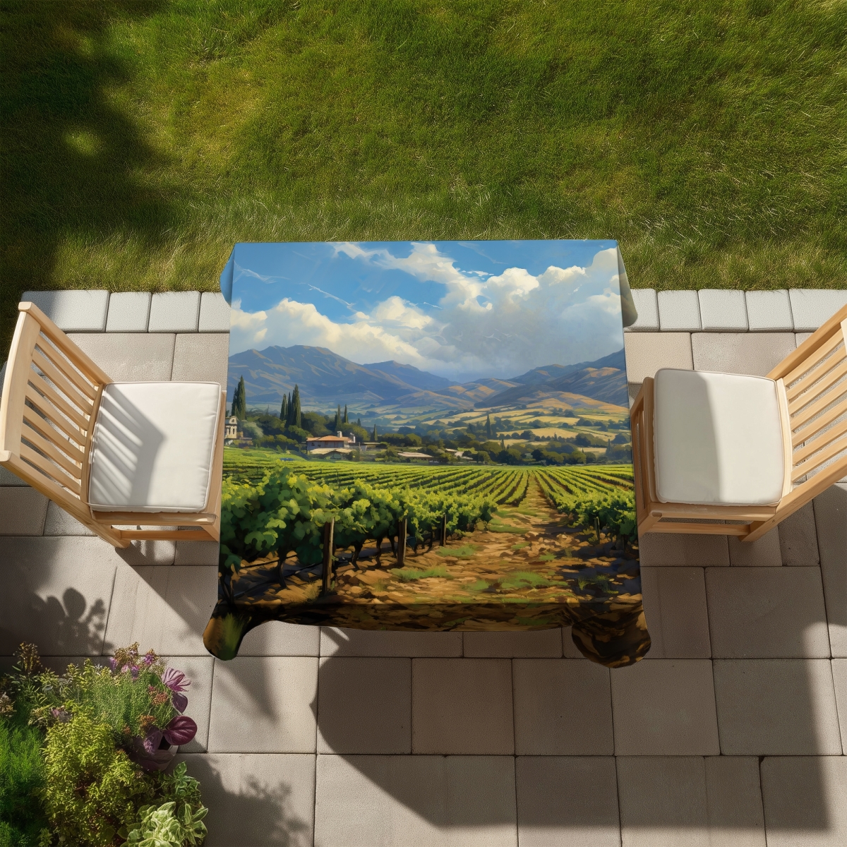 Picture of Begin Home Decor C1TC5858ZFUYFT 58 x 58 in. Exotic Farm Blue Landscapes Tablecloth - Indoor & Outdoor Decor