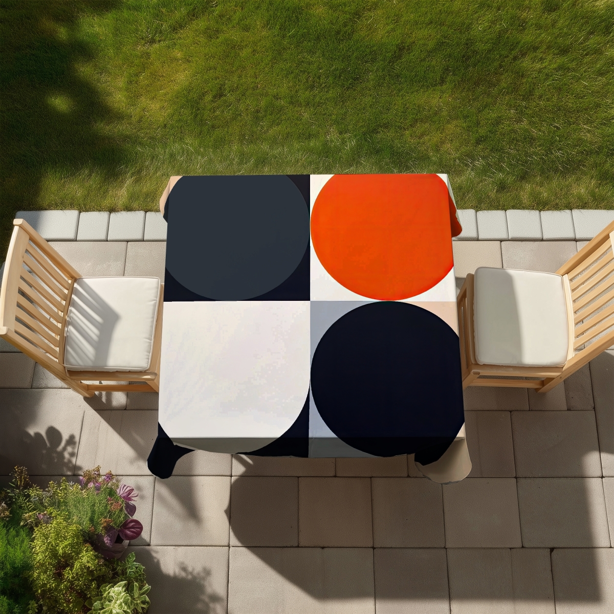 Picture of Begin Home Decor C1TC5858UWEPIZ 58 x 58 in. Split Circles Tablecloth - Abstract Minimalist Decor for Home